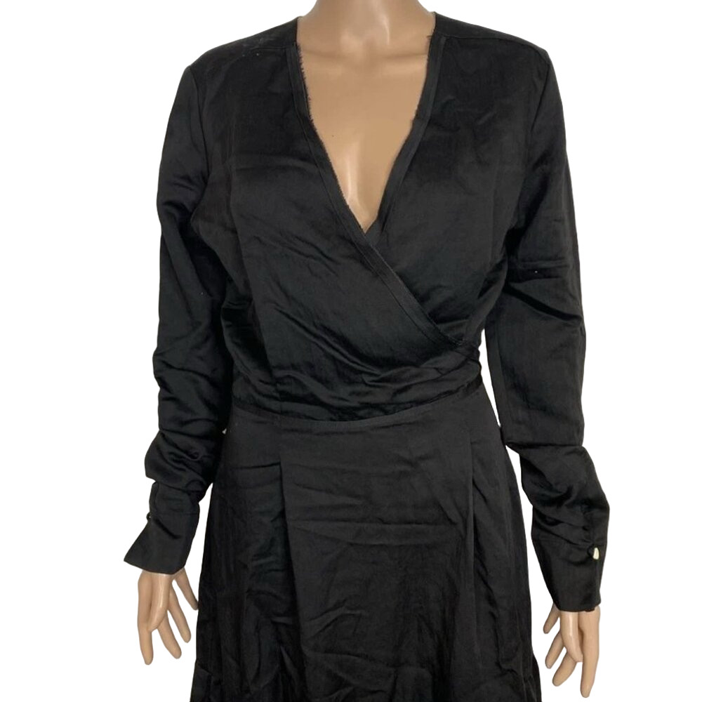 NEW ALYSI Abito Scollo V-Neck Midi Dress Black Size 4 / IT 42 | Long Sleeve